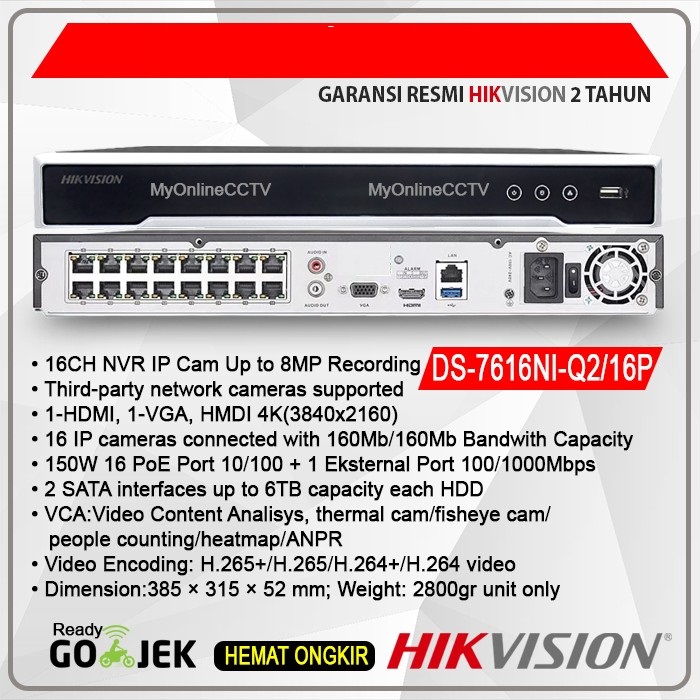 Paket Pasang 16 Camera IP CCTV Hikvision ColorVu Kamera 2MP NVR 16CH – BUNDLING 4TB